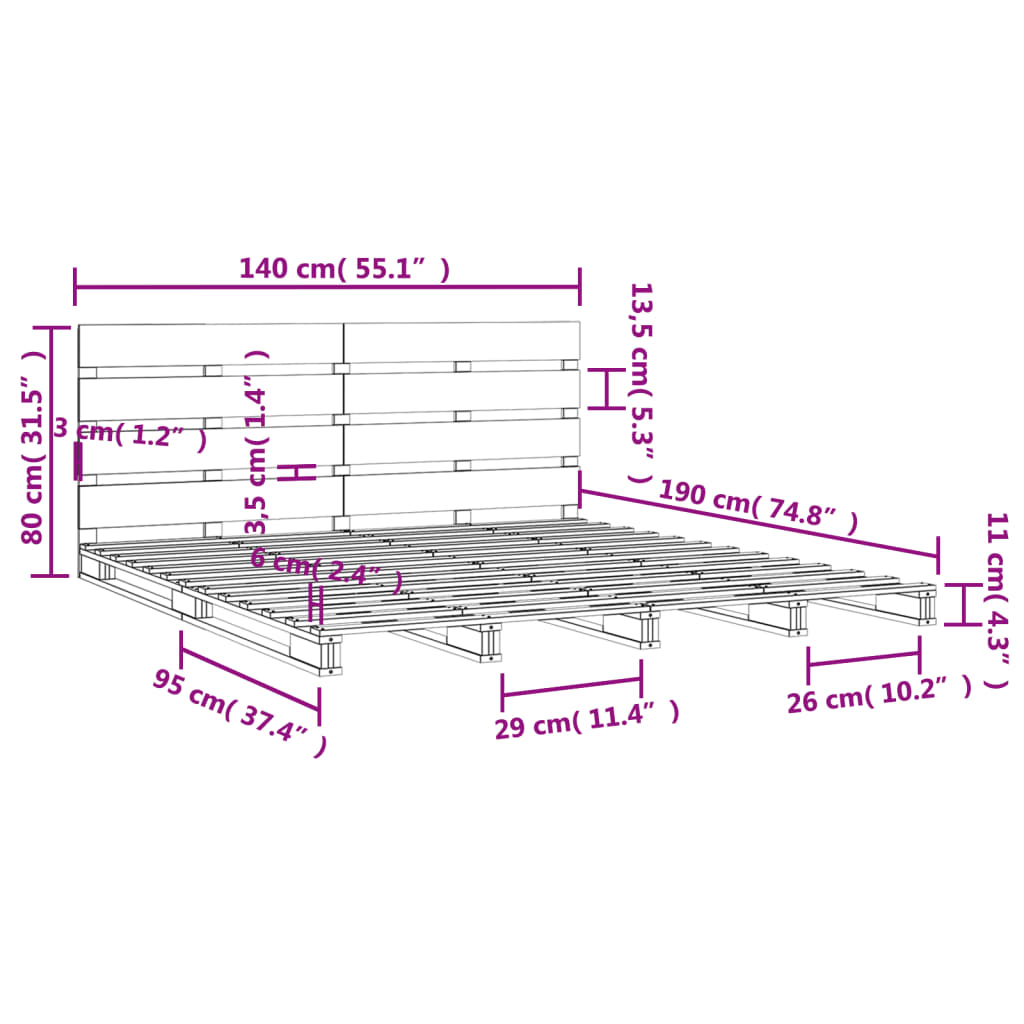 vidaXL Estrutura de cama 140x190 cm madeira de pinho maciça branco