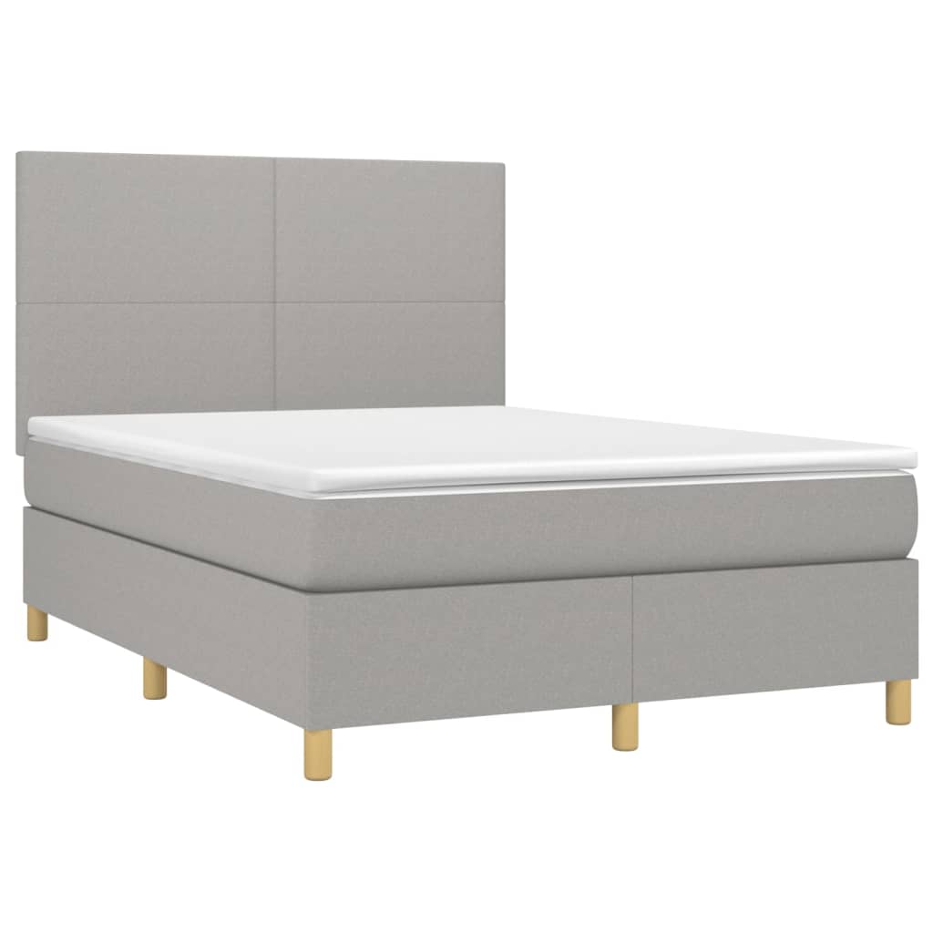 vidaXL Cama box spring c/ colchão e LED 140x190 cm tecido cinza-claro