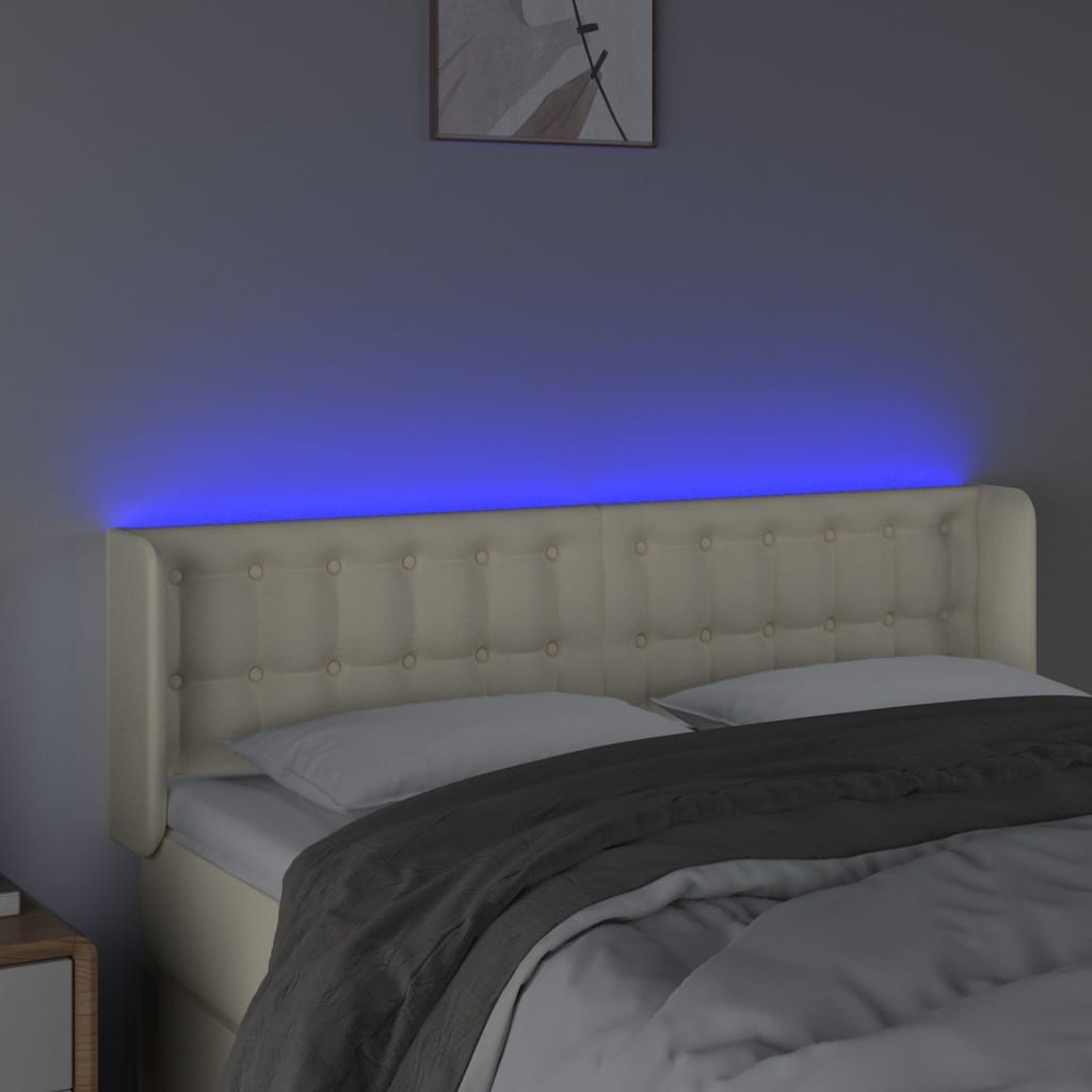 vidaXL Cabeceira de cama c/ LED 147x16x78/88 cm couro artificial crème