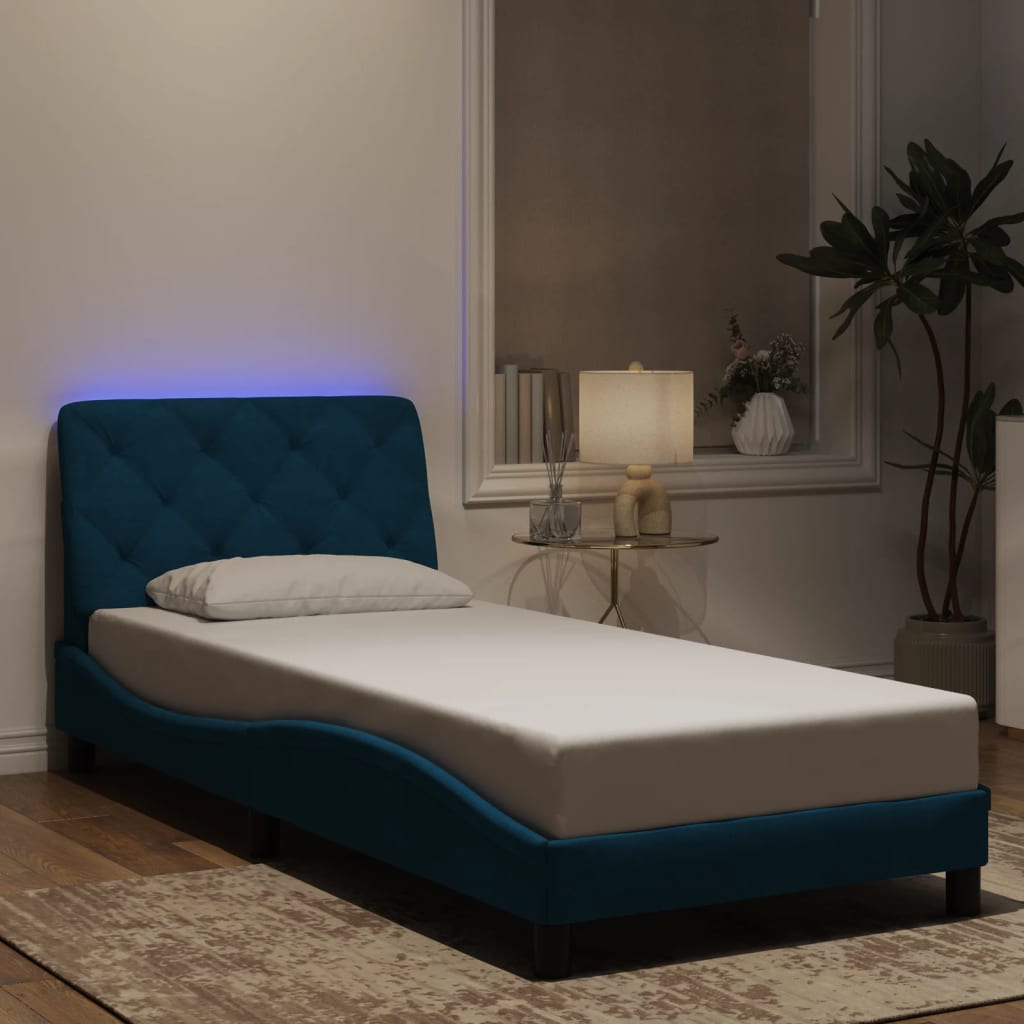 vidaXL Estrutura de cama c/ luzes LED 90x190 cm veludo azul