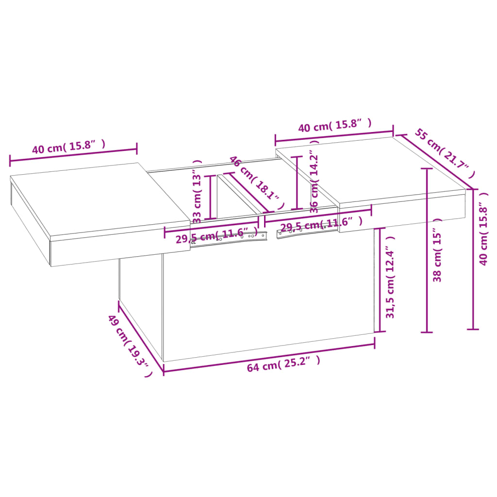 vidaXL Mesa de centro 80x55x40 cm derivados de madeira cinza cimento