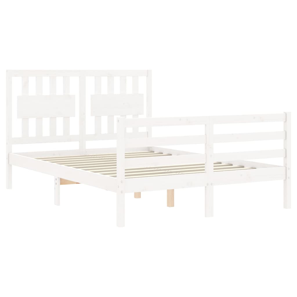 vidaXL Estrutura de cama de casal com cabeceira madeira maciça branco