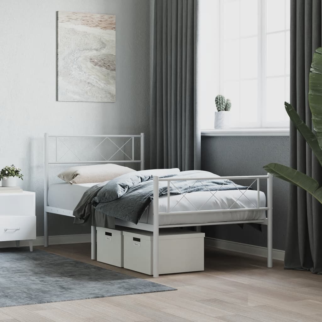 vidaXL Estrutura de cama com cabeceira e pés 100x200 cm metal branco