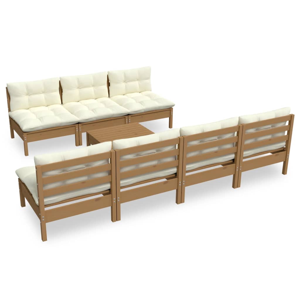 vidaXL 8 pcs conjunto lounge jardim c/ almofadões cor creme pinho