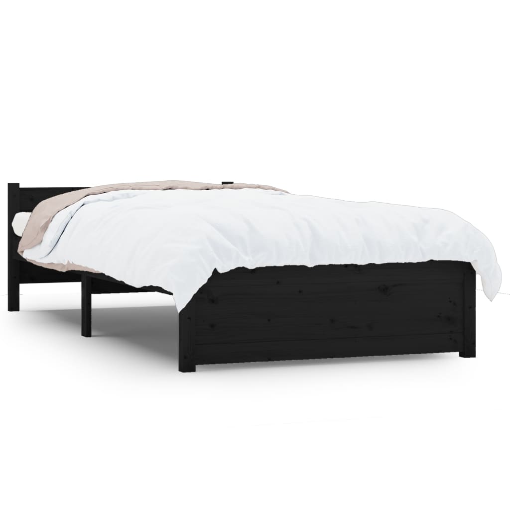 vidaXL Estrutura cama pequena solteiro 75x190 cm madeira maciça preto