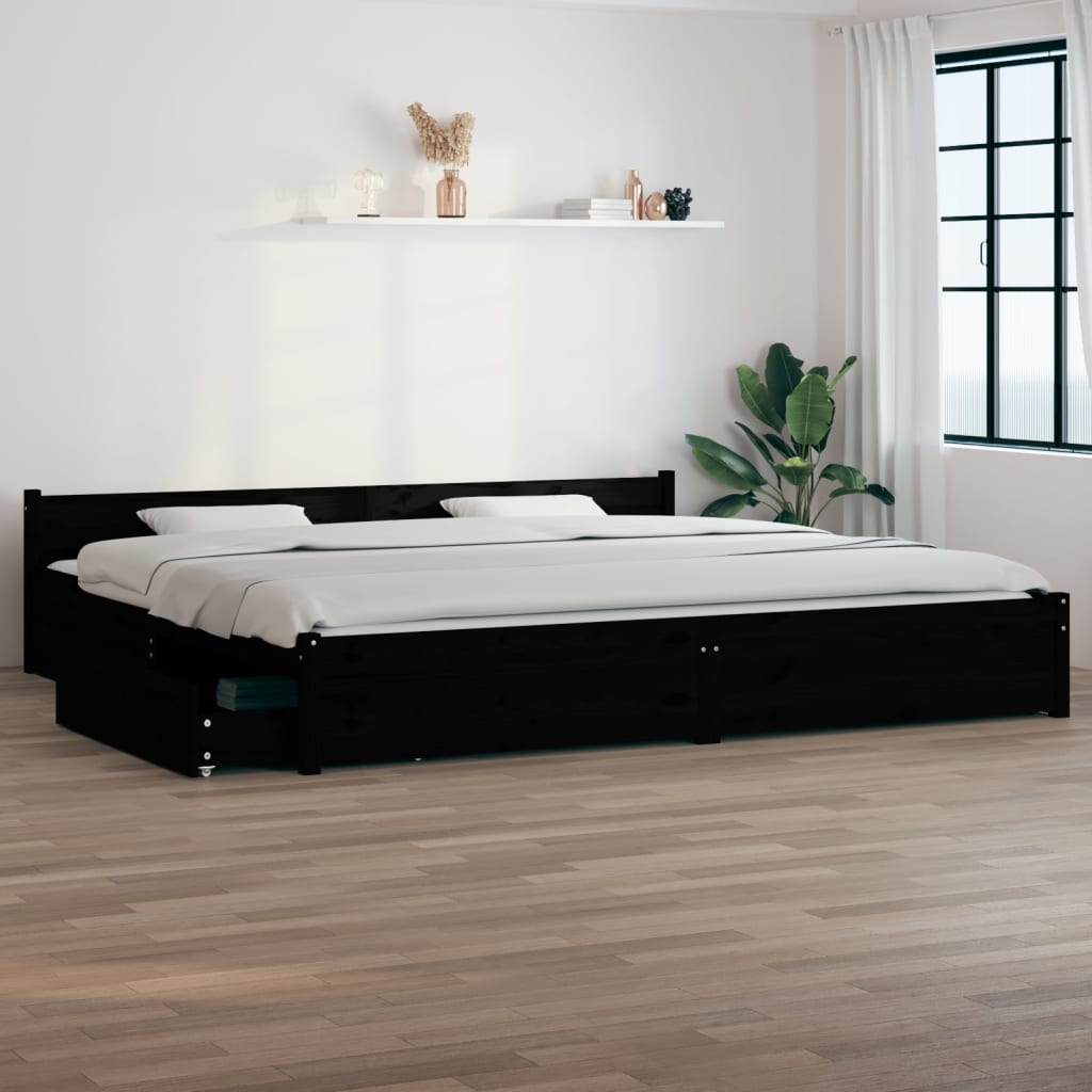 vidaXL Estrutura cama c/ gavetas 180x200 cm tamanho Super King preto