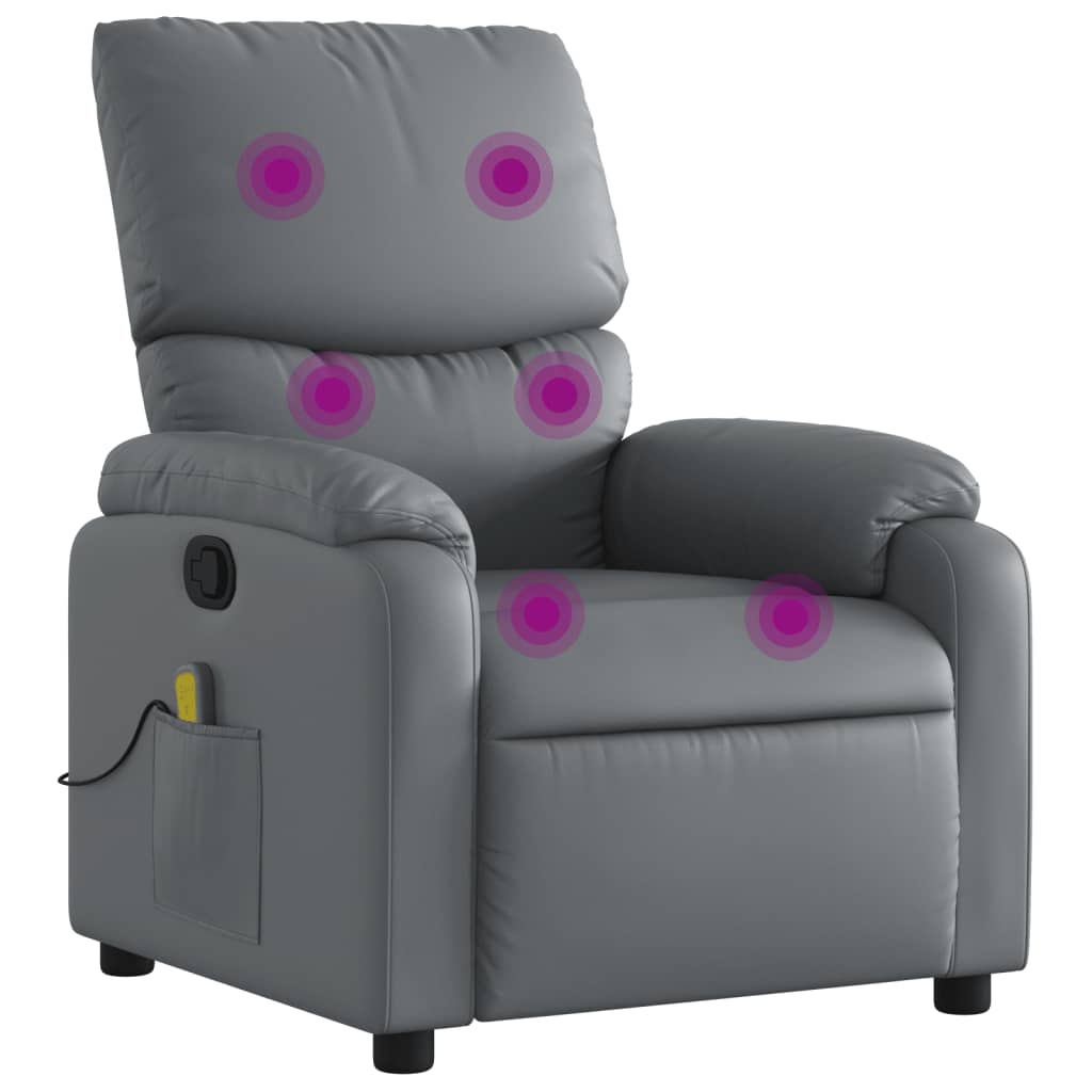 vidaXL Poltrona de massagens reclinável couro artificial cinzento