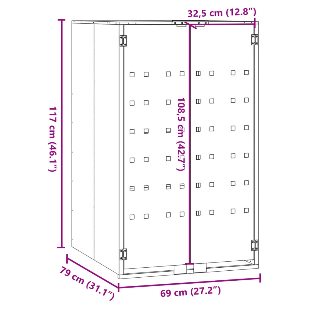 vidaXL Abrigo para caixote do lixo 69x79x117 cm aço antracite