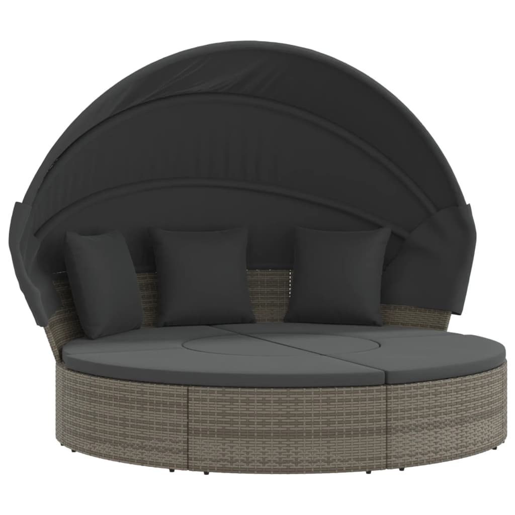 vidaXL Cama lounge de exterior c/ toldo e almofadões vime PE cinzento