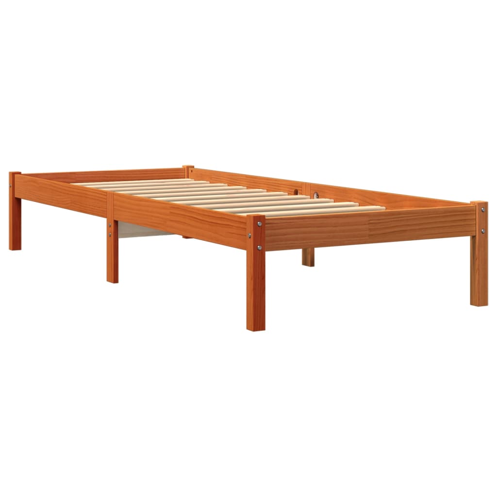 vidaXL Cama sem colchão 75x190 cm madeira de pinho maciça castanho-mel