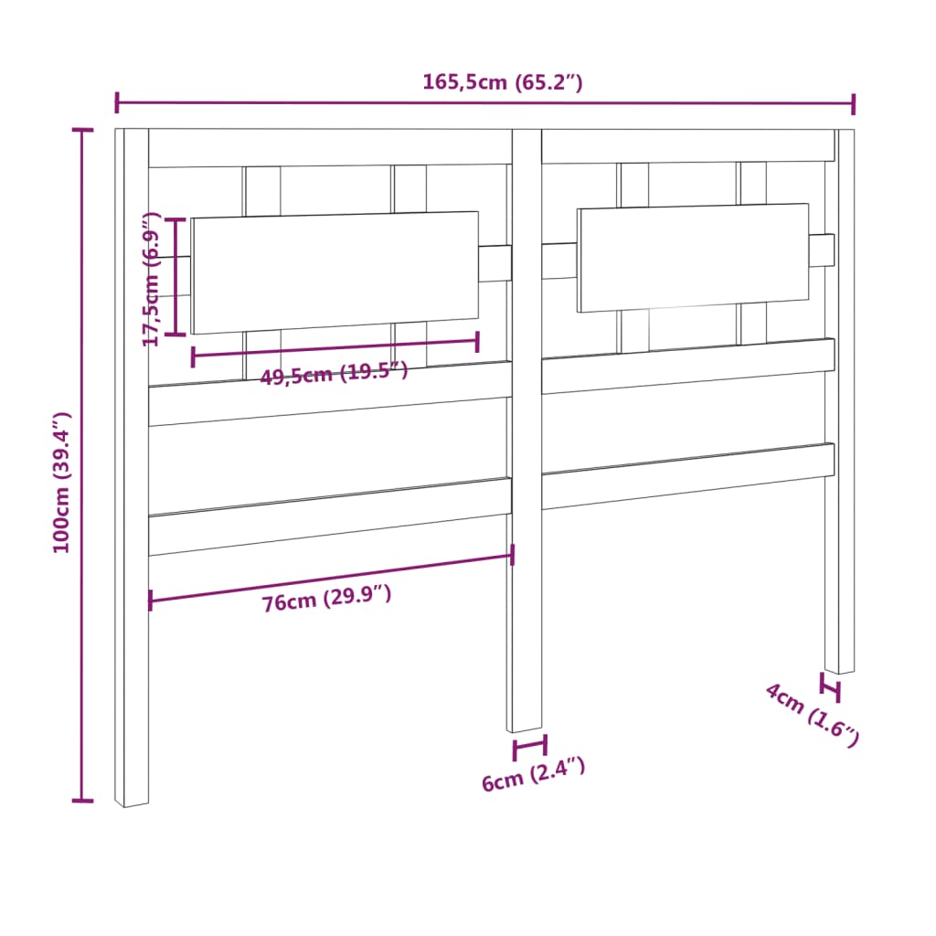 vidaXL Cabeceira de cama 165,5x4x100 cm pinho maciço cinzento