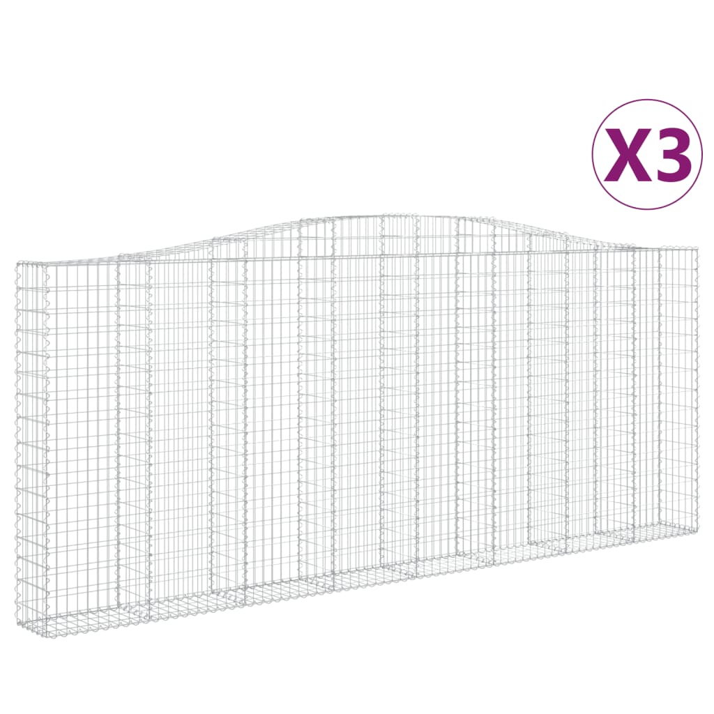 vidaXL Cestos gabião arqueados 3pcs 400x30x160/180cm ferro galvanizado