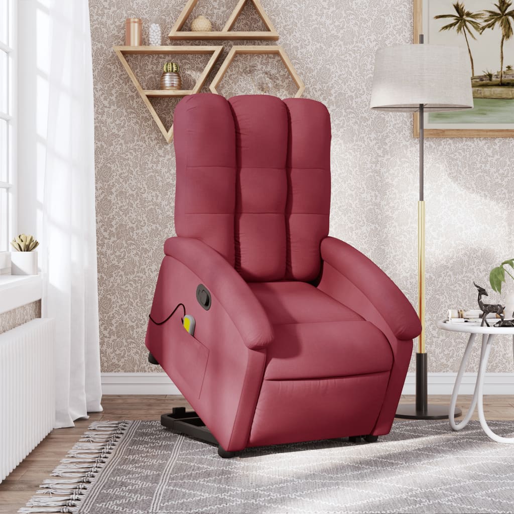 vidaXL Poltrona de massagens reclin. elevatória tecido vermelho tinto