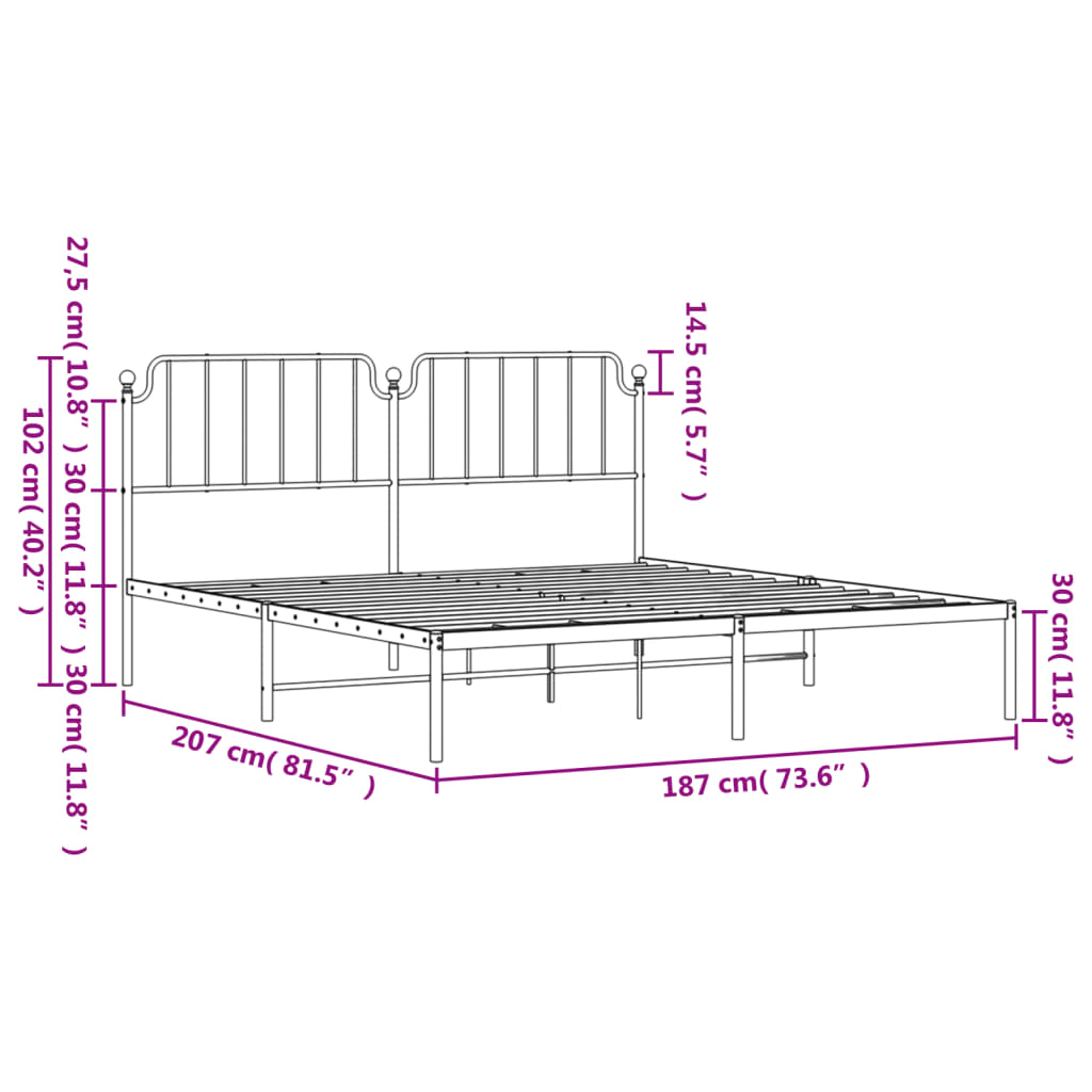 vidaXL Estrutura de cama com cabeceira 180x200 cm metal branco