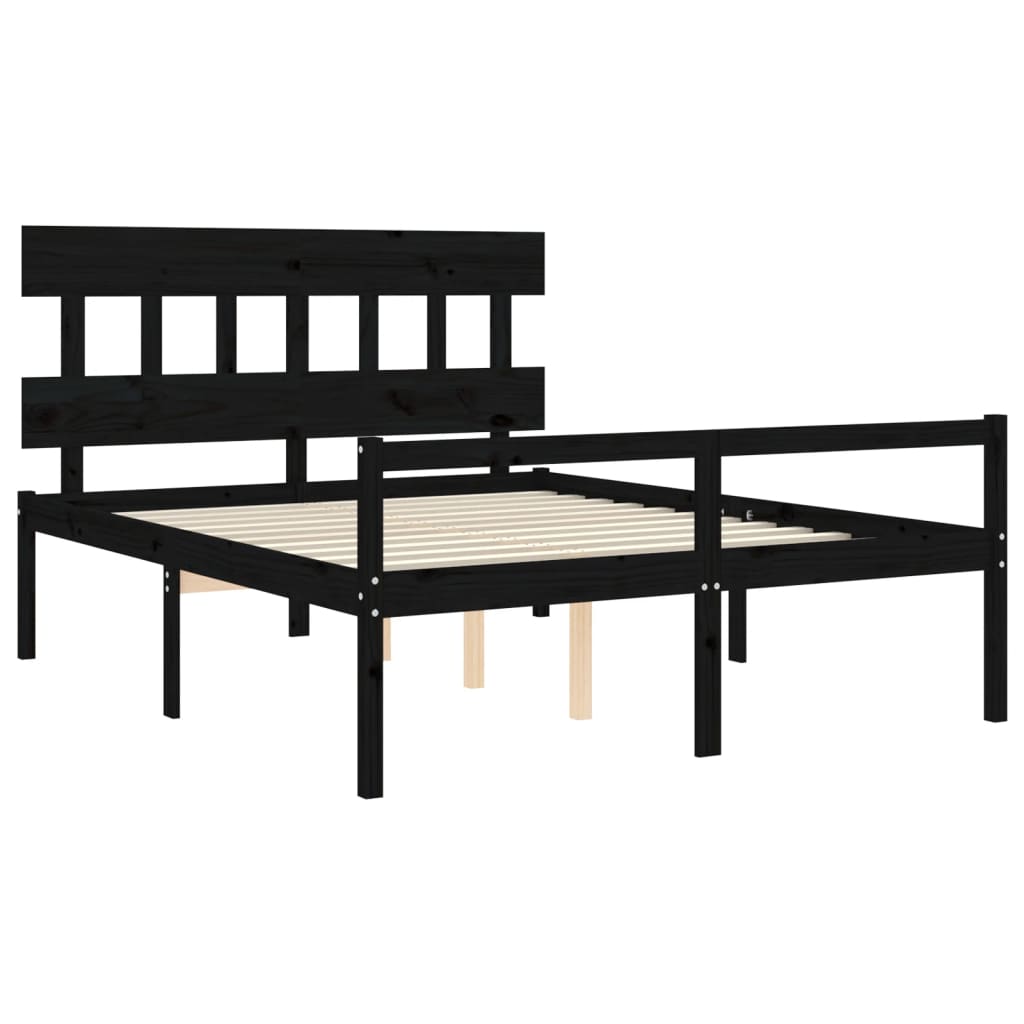 vidaXL Cama para idosos king size com cabeceira madeira maciça preto