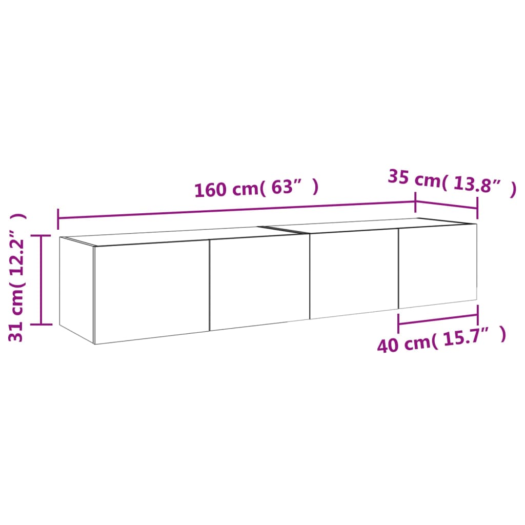 vidaXL Móveis de parede p/ TV com luzes LED 2 pcs 80x35x31 cm branco