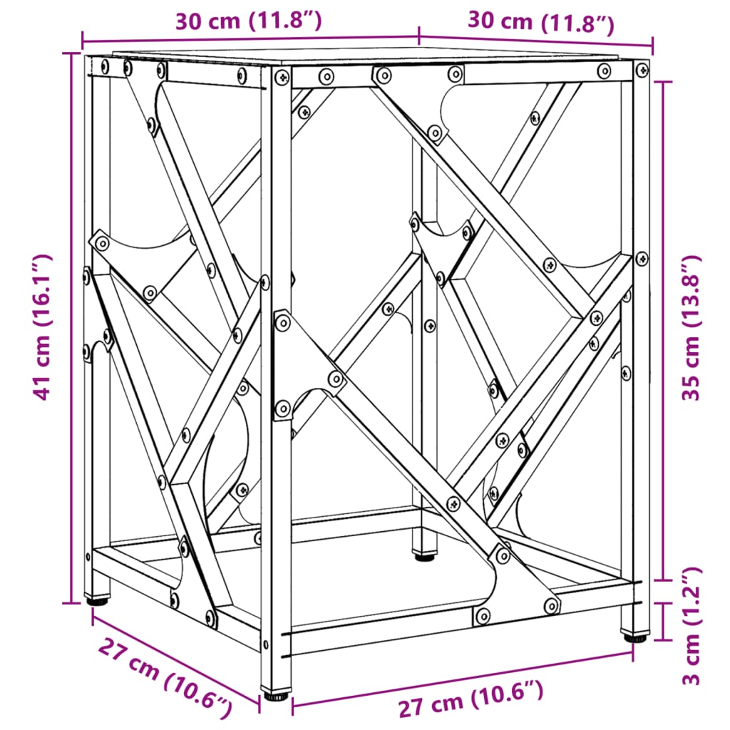 vidaXL Mesa de centro c/ topo em vidro transparente 30x30x41 cm aço