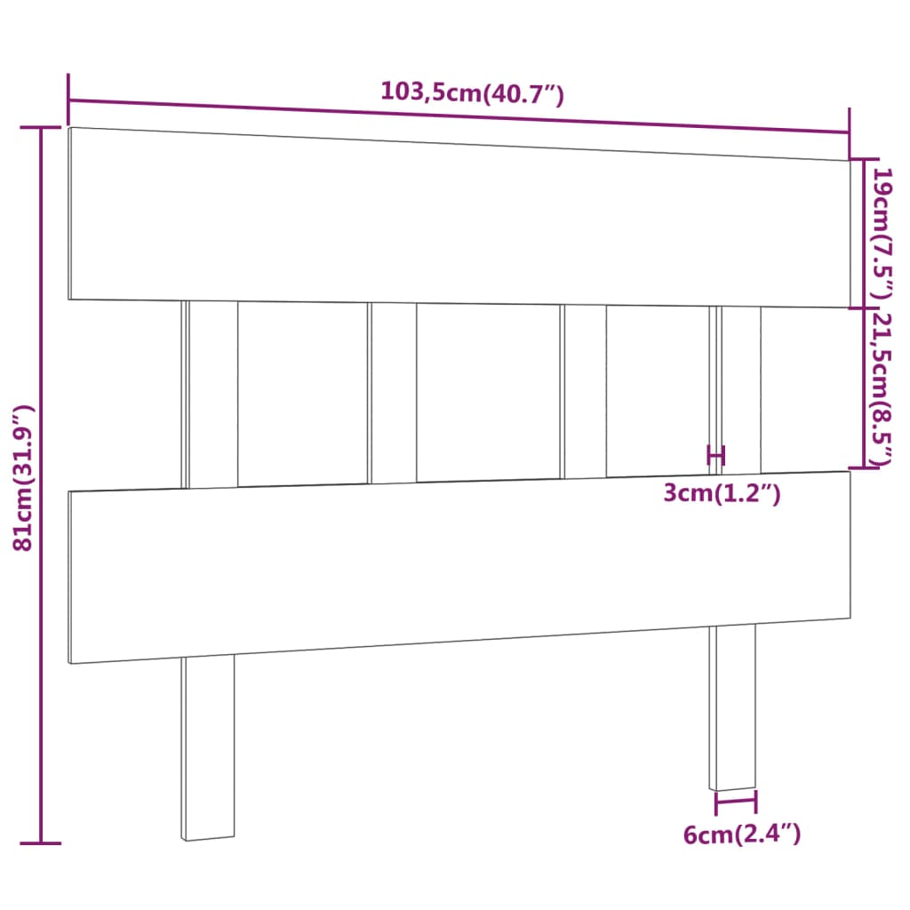 vidaXL Cabeceira de cama 103,5x3x81 cm pinho maciço preto