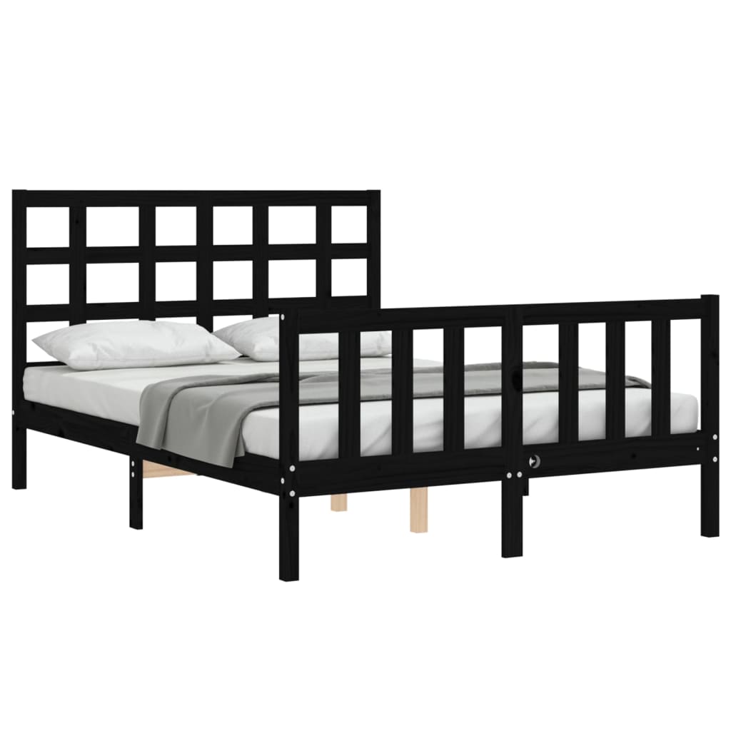 vidaXL Estrutura de cama com cabeceira 120x200cm madeira maciçao preto