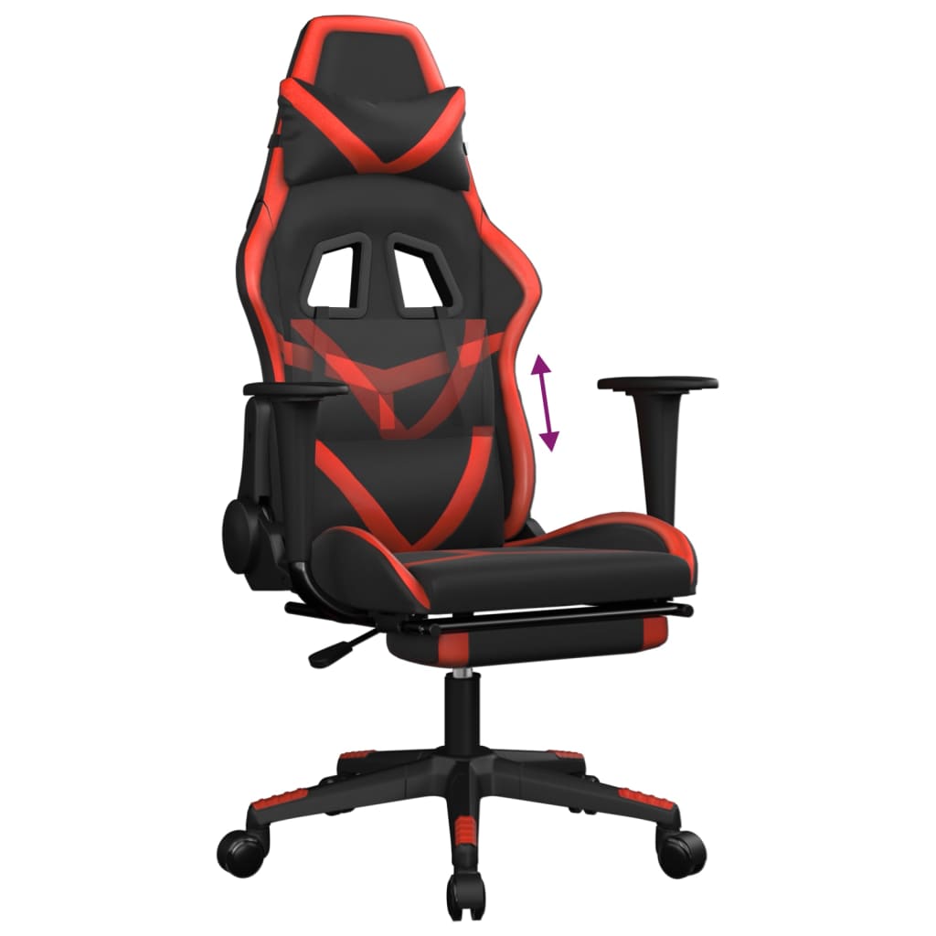 vidaXL Cadeira gaming c/ apoio pés couro artificial preto e vermelho