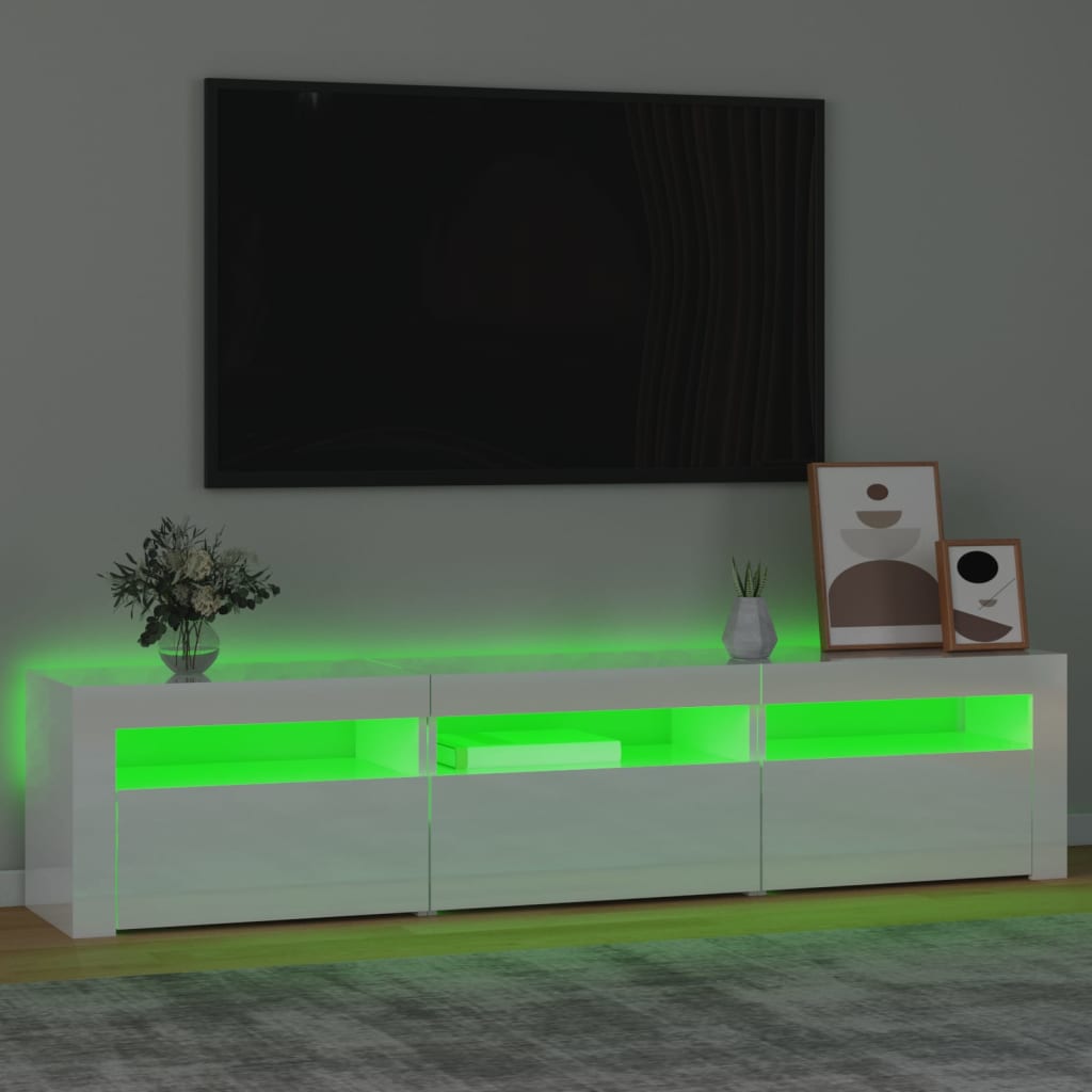 vidaXL Móvel de TV com luzes LED 180x35x40 cm branco brilhante