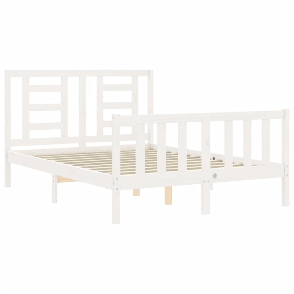 vidaXL Estrutura de cama com cabeceira 140x190cm madeira maciça branco
