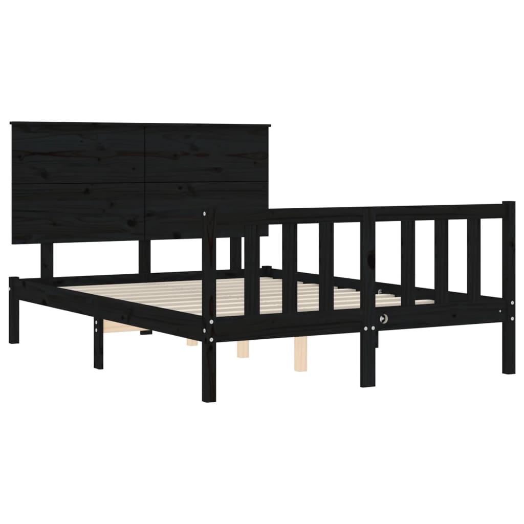 vidaXL Estrutura de cama com cabeceira 140x200 cm madeira maciça preto