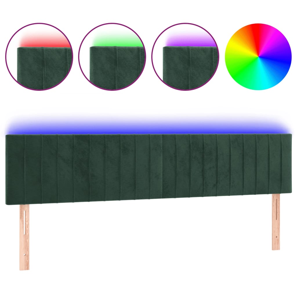 vidaXL Cabeceira de cama c/luzes LED veludo 180x5x78/88cm verde-escuro