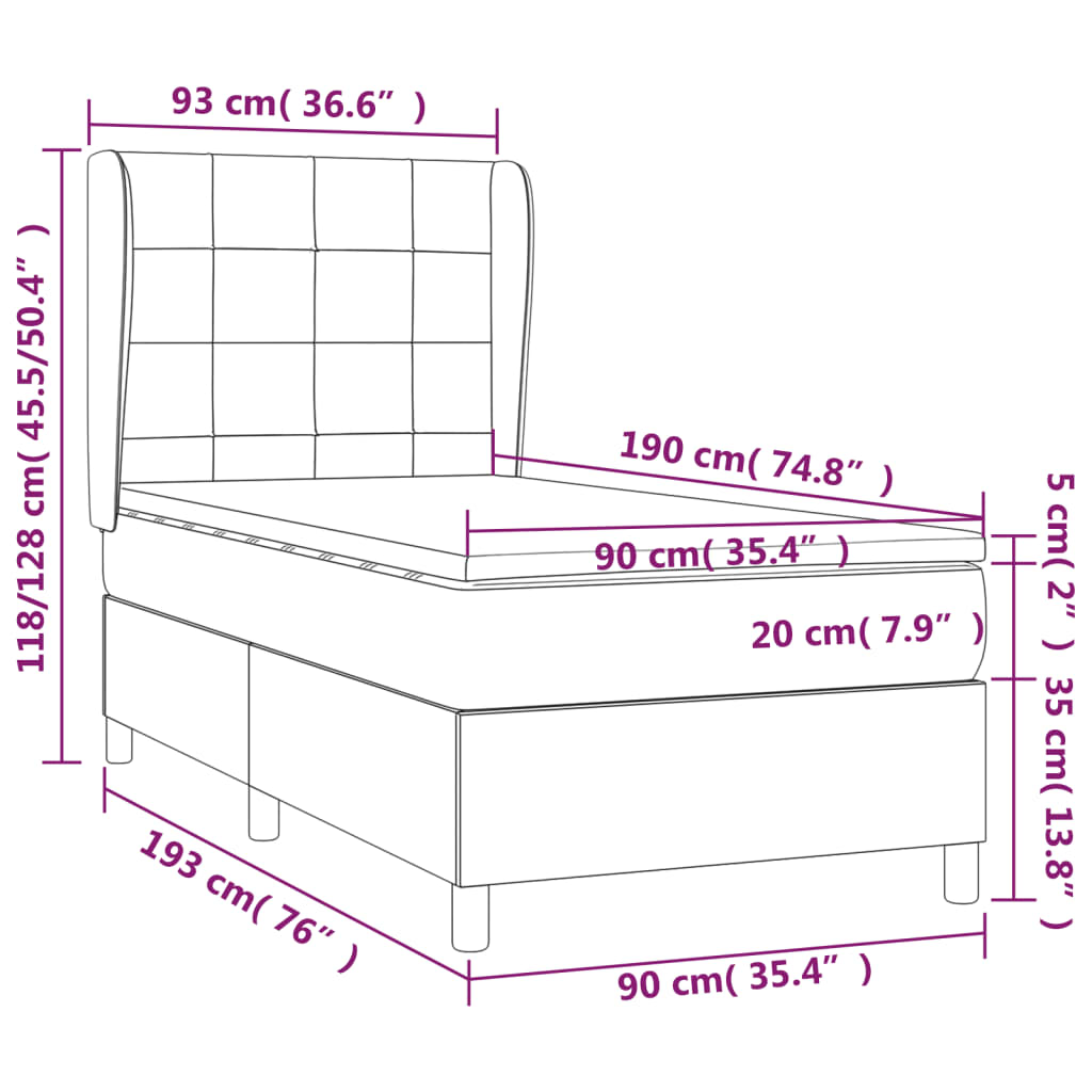 vidaXL Cama com molas/colchão 90x190 cm tecido cor creme