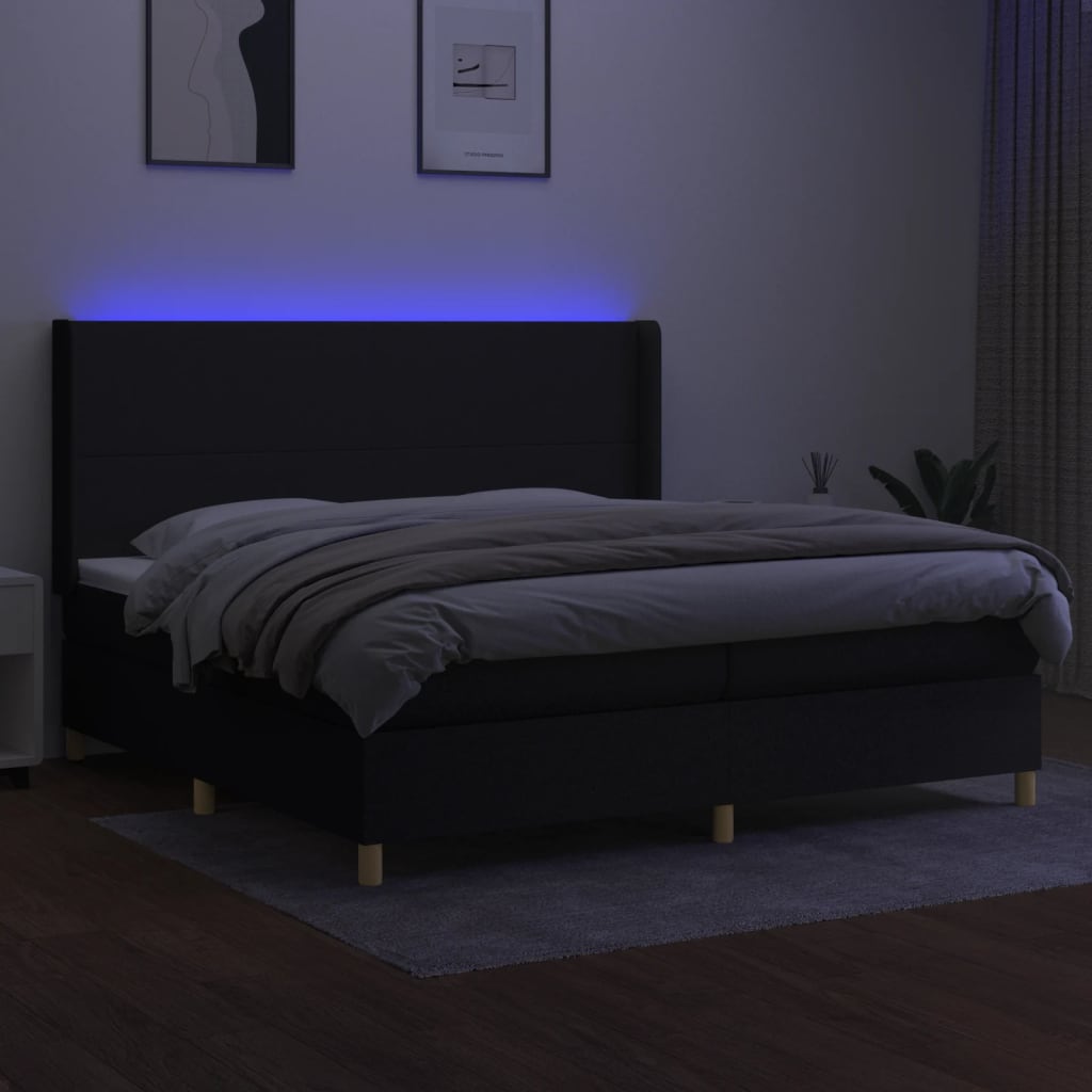 vidaXL Cama box spring c/ colchão e LED 200x200 cm tecido preto