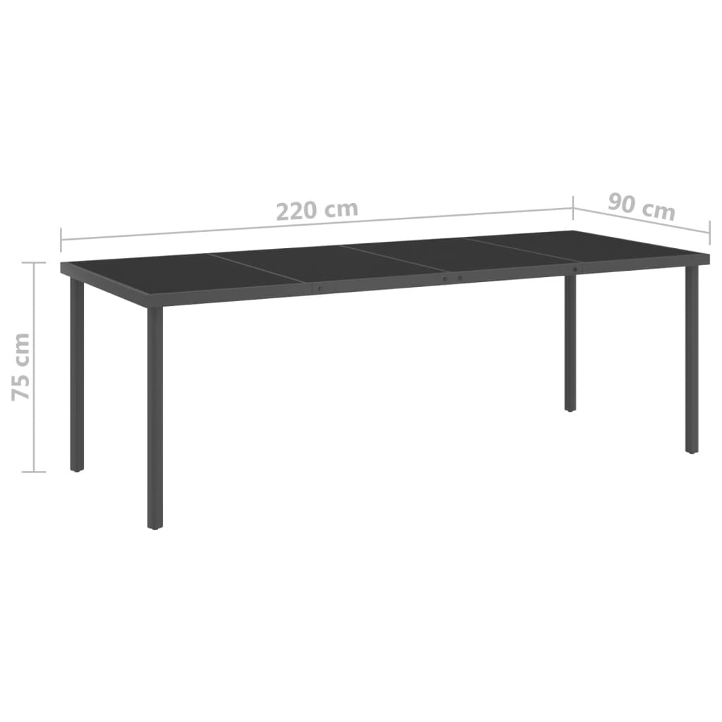 vidaXL Mesa de jantar para exterior 220x90x75 cm aço e vidro antracite