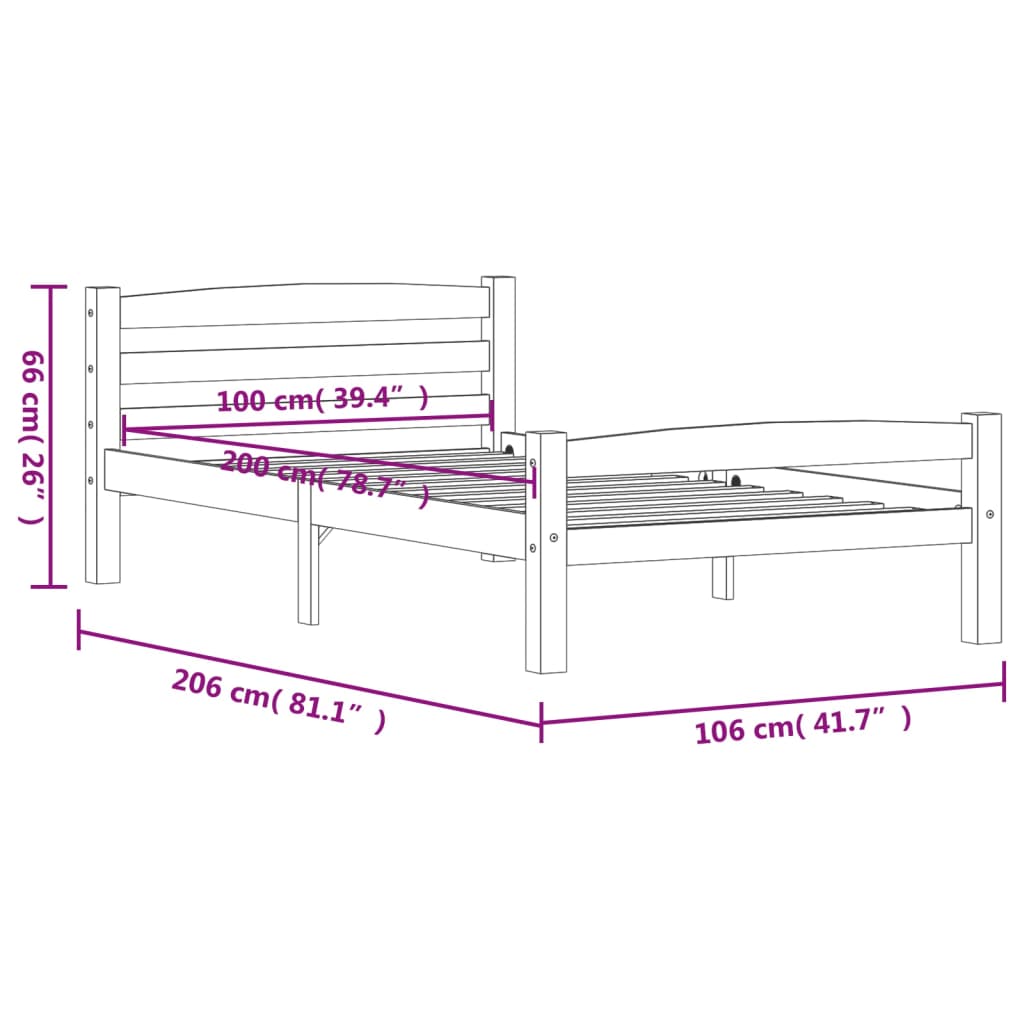 vidaXL Estrutura de cama 100x200 cm pinho maciço cinzento-escuro