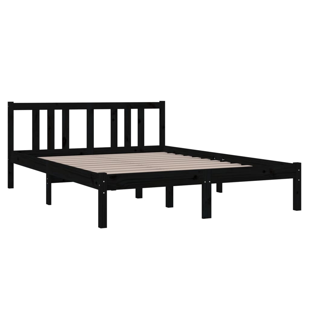 vidaXL Estrutura de cama casal 135x190 cm madeira maciça preto