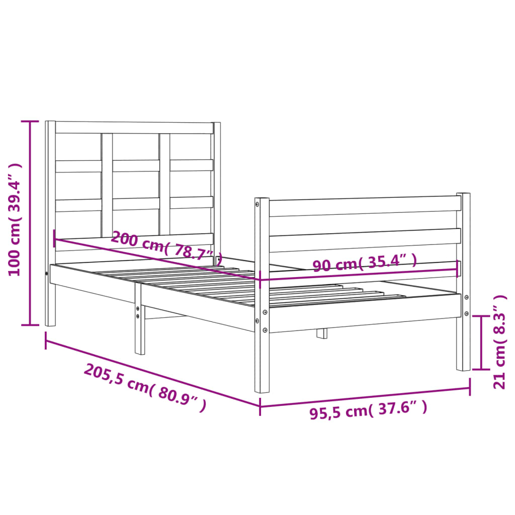 vidaXL Estrutura cama cabeceira 90x200 cm madeira maciça castanho-mel