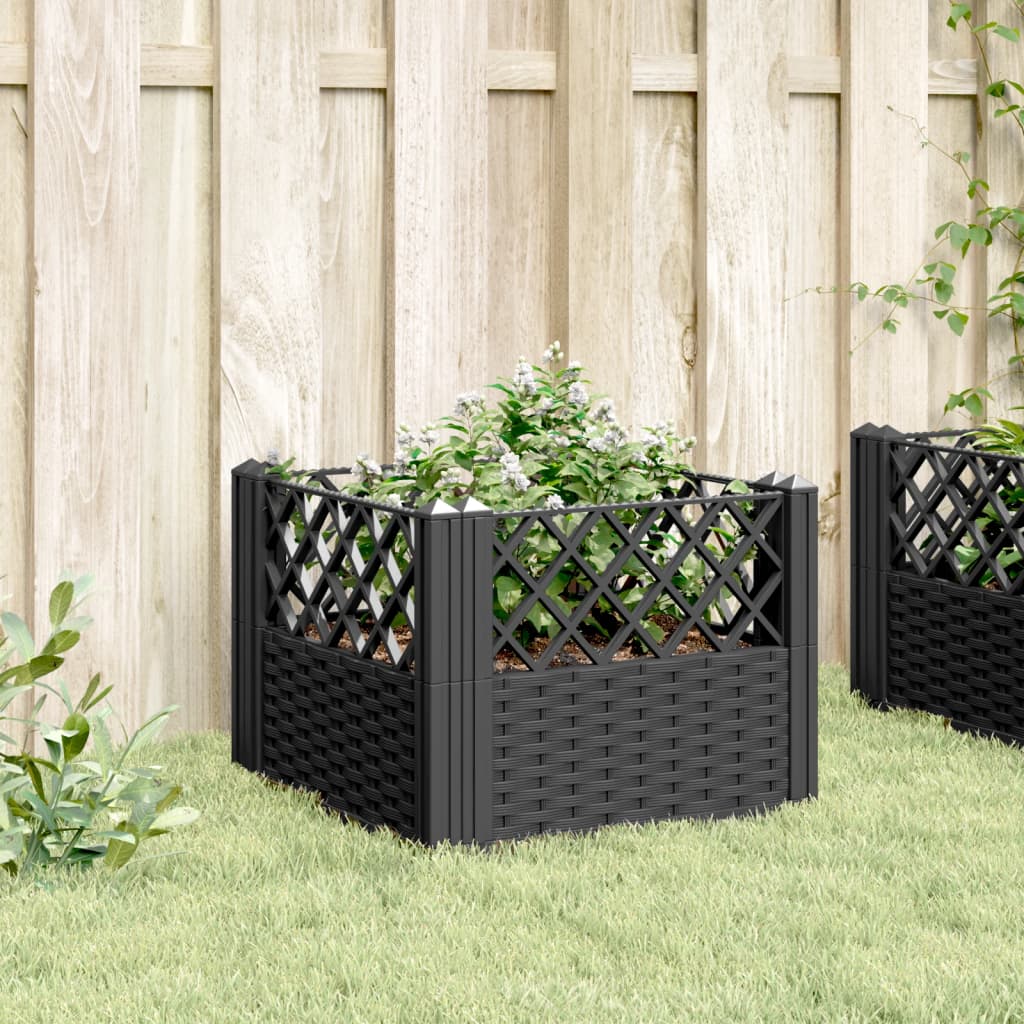 vidaXL Vaso/floreira de jardim c/ estacas 43,5x43,5x43,5cm PP preto