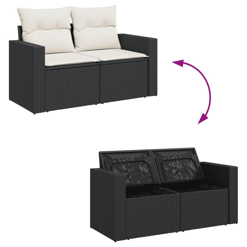 vidaXL 8 pcs conjunto sofás de jardim com almofadões vime PE preto