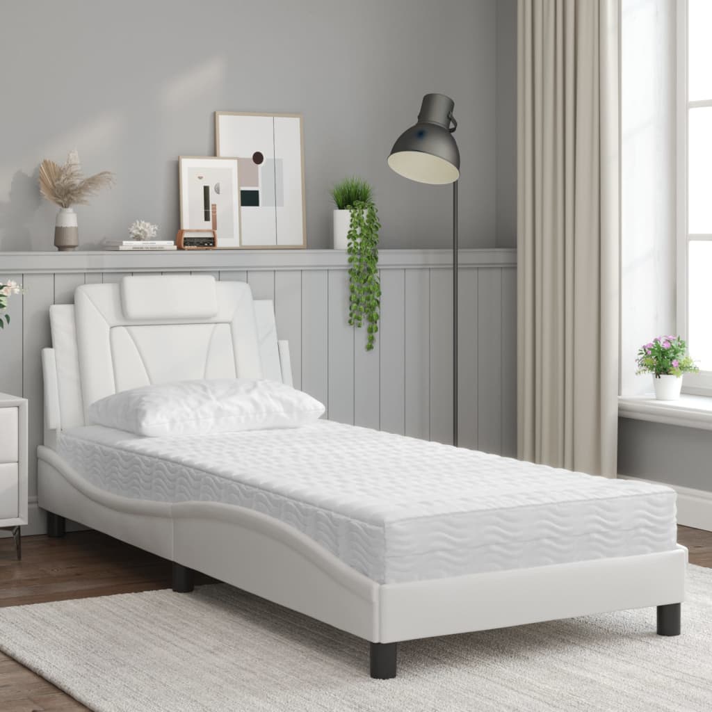 vidaXL Cama com colchão 80x200 cm couro artificial branco