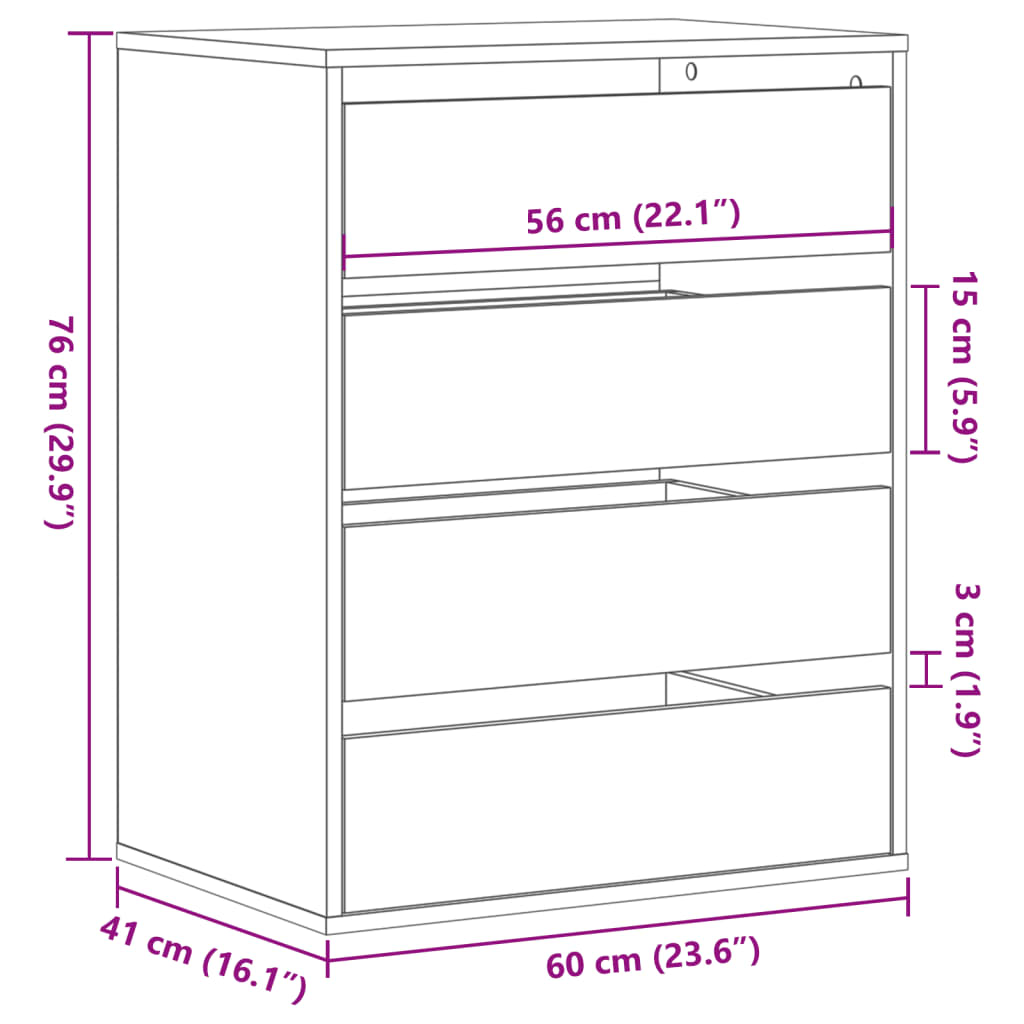 vidaXL Cómoda 60x41x76 cm derivados de madeira cinzento sonoma