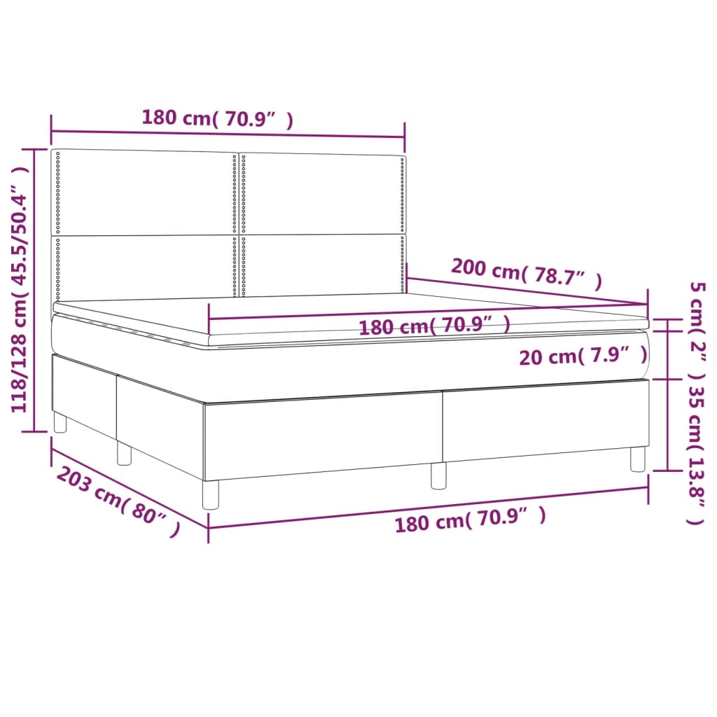 vidaXL Cama box spring c/colchão/LED 180x200cm couro artificial branco