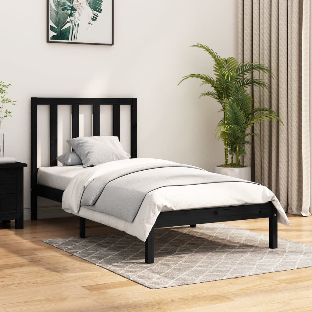 vidaXL Estrutura de cama solteiro 90x190 cm pinho maciço preto