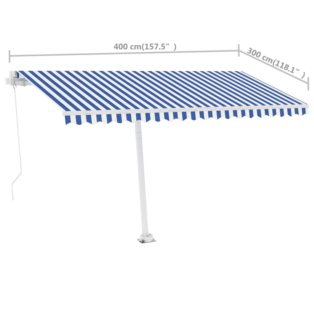 vidaXL Toldo retrátil manual independente 400x300 cm azul e branco