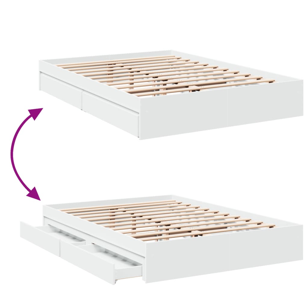 vidaXL Estrutura de cama c/ gavetas 150x200cm derivados madeira branco