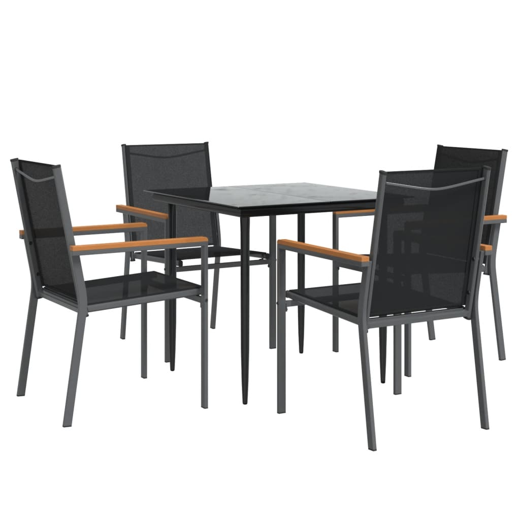 vidaXL 5 pcs conjunto de jantar para jardim textilene e aço preto