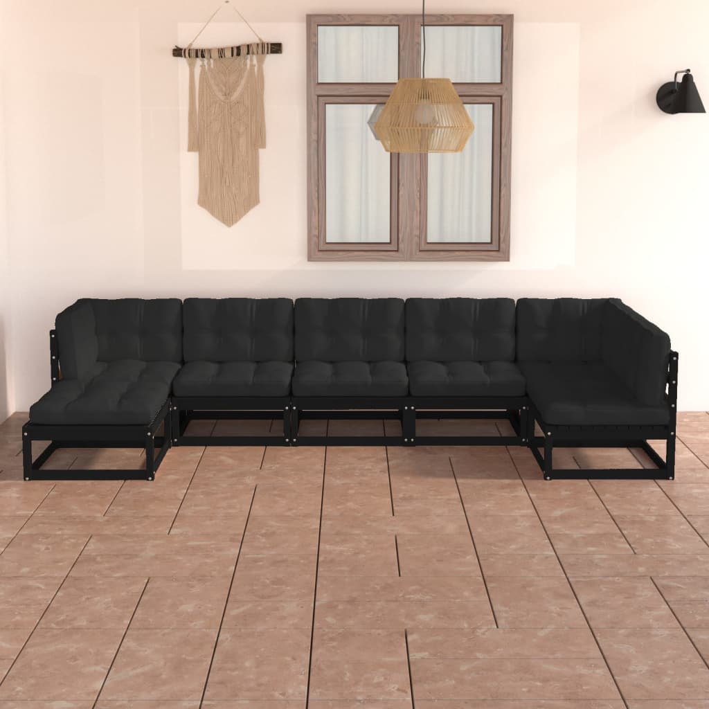 vidaXL 7 pcs conjunto lounge de jardim c/ almofadões pinho maciço