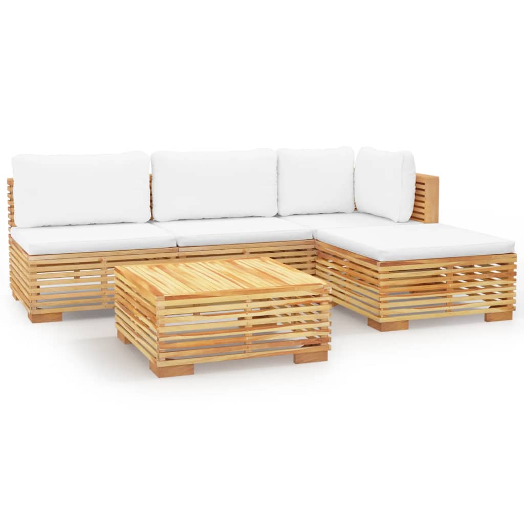 vidaXL 5 pcs conjunto lounge jardim c/ almofadões madeira teca maciça