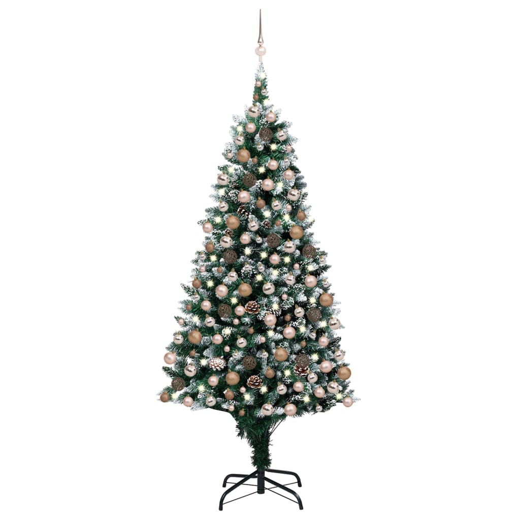 vidaXL Árvore Natal artificial pré-iluminada c/ bolas e pinhas 210 cm